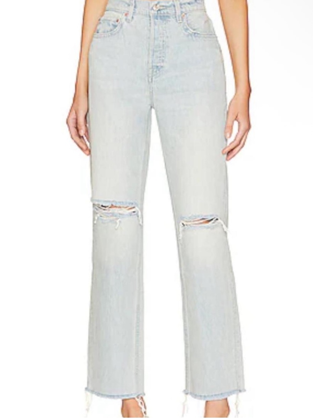 GRLFRND Light Blue High-Rise Straight Leg Distressed Jeans